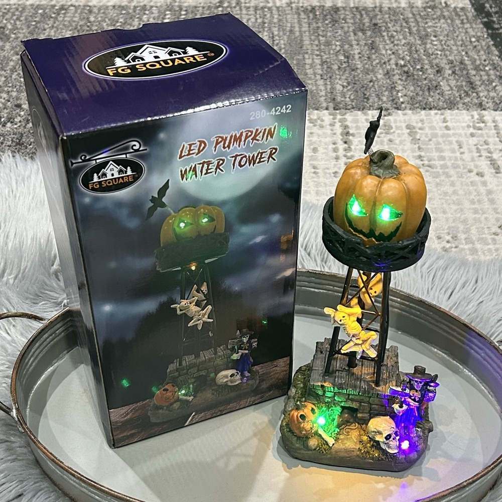 FG Square LED "Pumpkin Water Tower" Halloween‎ Village Scene Decor Water Tower